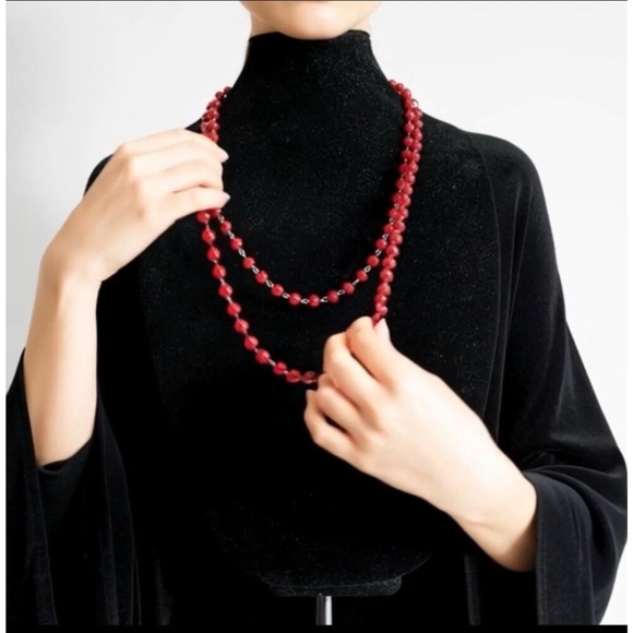 Red Beaded Long Necklace 8mm Beads N1073/RD/050 New in Box - Picture 1 of 6